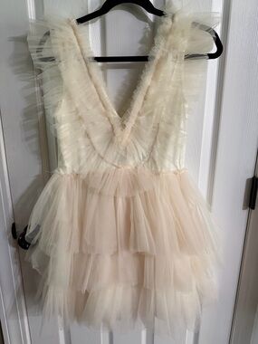 Ivory Tulle Tiered Mini Dress